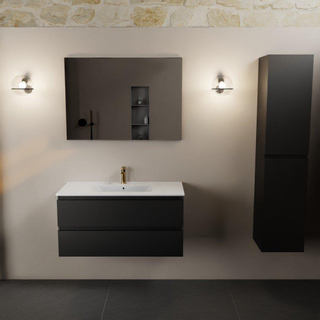 Mondiaz AIVY Ensemble de meuble - 100x45x50cm - 1 trou de robinet - 1 vasque talc céramique - Centre - 2 tiroirs - sans miroir - MDF Urban