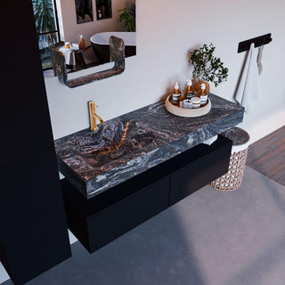 Mondiaz ALAN-DLUX Ensemble de meuble - 130cm - meuble Urban mat - 2 tiroirs - Lavabo Cloud Lava suspendu - vasque Gauche - 1 trou de robinet