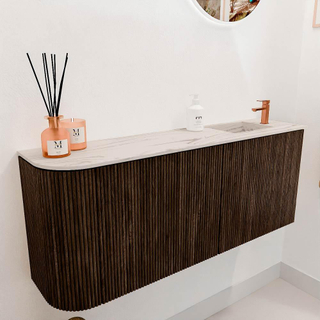 Mondiaz JOYA-DLUX 101.6cm toiletmeubel - ronding links kleur Walnut - Wastafel FAYE positie Rechts 1 kraangat kleur Nata.
