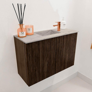 Mondiaz JOYA-DLUX 60cm toiletmeubel - kleur Walnut - Wastafel FAYE positie Midden 1 kraangat kleur Glace.
