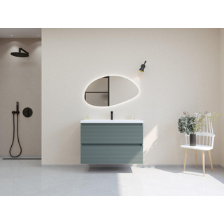 HR Infinity XXL ensemble de meubles de salle de bain 3d 100 cm 1 lavabo en céramique djazz blanc 1 trou pour le robinet 2 tiroirs mat petrol