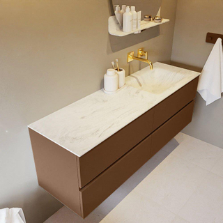 Mondiaz VICA-DLUX ensemble de meuble de salle de bain - 150cm - meuble sous-vasque repos - 4 tiroirs - lavabo encastrée cloud droite - sans trous de robinet - version haute de 60cm - opalo