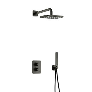 Hotbath Gal IBS40A Doucheset - inbouw - 20cm vierkante hoofddouche - wandarm 35cm - staafhanddouche - gunmetal geborsteld PVD