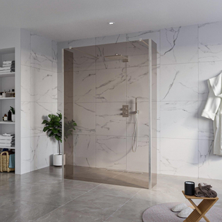 FugaFlow Eccelente Vetro Douche à l'italienne - 140x200cm - verre fumé - anticalcaire - verre de sécurité 8mm - 2 parois latérales 30cm - avec bras muraux et profilés d'angle - Inox brossé