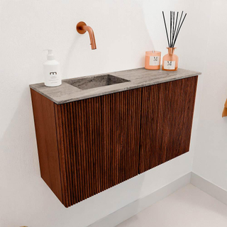 Mondiaz JOYA-DLUX 70cm toiletmeubel - kleur Ruby - Wastafel FAYE positie Links Zonder kraangat kleur Oza.