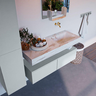 Mondiaz ALAN-DLUX Ensemble de meuble - 120cm - meuble Clay mat - 2 tiroirs - Lavabo Cloud Frappe suspendu - vasque Droite - 0 trous de robinet