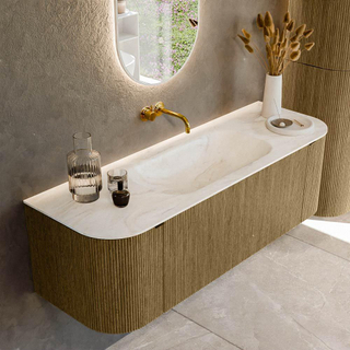 Mondiaz KURVE-DLUX Badkamermeubelset - 140x46x40cm - 1 lade - 2 deuren - wastafel solid surface - midden - zonder kraangat - Dusk