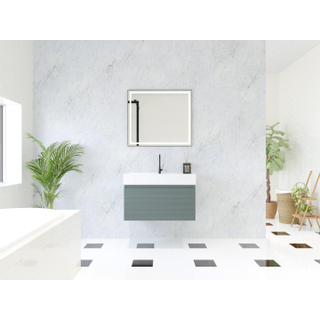 HR Matrix ensemble de meubles de salle de bain 3d 80cm 1 tiroir sans poignée avec bandeau de poignée en couleur petrol matt avec lavabo kube 1 trou pour robinet blanc