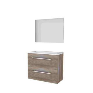 Basic-Line Ultimate 39 ensemble de meubles de salle de bain 80x39cm avec poignées 2 tiroirs lavabo acrylique 0 trous de robinetterie miroir éclairage mfc scotch oak