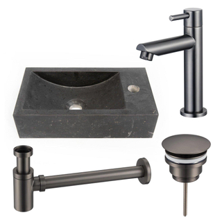 Saniclass Fuente ensemble fontaine - 40x22 - 1 trou de robinet - droite - pierre naturelle - robinet fontaine Gunmetal PVD brossé - foncé