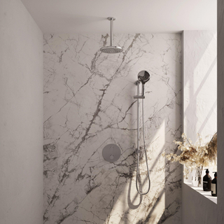 BRAUER Chrome Edition thermostatische Inbouw Regendouche - 3-weg - rond - set 95 - 20cm hoofddouche - plafondarm - 3-standen handdouche - doucheslang - geïntegreerde glijstang - chroom