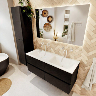 MONDIAZ VICA 120cm badmeubel onderkast Urban 4 lades. Wastafel CLOUD dubbel 2 kraangaten, kleur Talc.