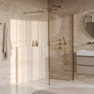 BRAUER Oblivion Inloopdouche - 110x200cm - 40cm zijwand - glascoating - helder glas - geborsteld goud PVD