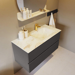 Mondiaz VICA-DLUX Ensemble de meuble de salle de bain - 100cm - meuble sous-vasque gris foncé - 2 tiroirs - lavabo encastré cloud droite - 1 trou de robinet - version haute de 60cm - frape