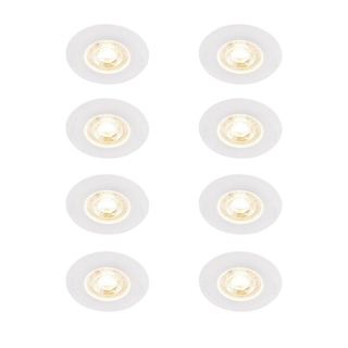 QAZQA Ulo Inbouwspot - set van 8 - 8.2x8.2cm - incl. LED - 3 staps dimbaar - IP65 - rond - mat wit