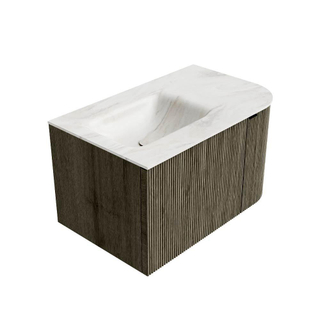 Mondiaz KURVE-DLUX Badkamermeubelset - 75x46x40cm - 1 lade - 1 deur - wastafel solid surface - links - zonder kraangat - Shadow