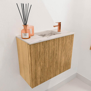 Mondiaz JOYA-DLUX 50cm toiletmeubel - kleur Oak - Wastafel FAYE positie Rechts 1 kraangat kleur Nata.