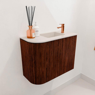 Mondiaz JOYA-DLUX 51.6cm toiletmeubel - ronding links kleur Ruby - Wastafel FAYE positie Rechts 1 kraangat kleur Meli.