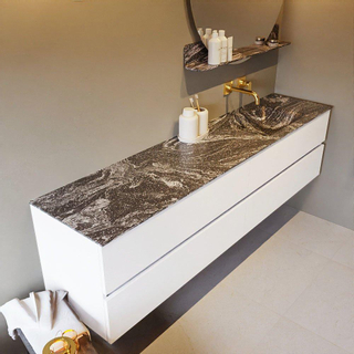 Mondiaz VICA-DLUX ensemble de meuble de salle de bain - 200cm - meuble sous-vasque talc - 4 tiroirs - lavabo encastré cloud droite - sans trous de robinet - miroir modèle spot - version XL 60cm haut - lave