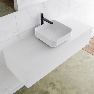 MONDIAZ LAGOM Badkamermeubelset - 120cm - 1 lade - waskom Binx - wasbak midden - 1 kraangat - Solid surface talc