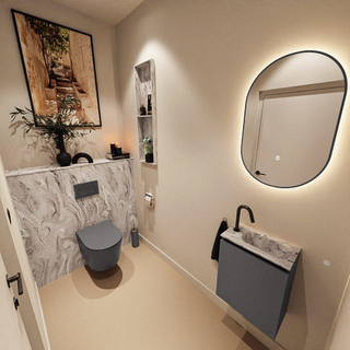 MONDIAZ TURE-DLUX Meuble toilette - 40cm - Dark Grey - EDEN - vasque Glace - position droite - 1 trou de robinet