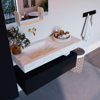 Mondiaz ALAN-DLUX Ensemble de meuble - 110cm - meuble Urban mat - 1 tiroir - Lavabo Cloud Opalo suspendu - vasque Gauche - 0 trous de robinet
