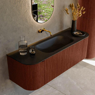 Mondiaz KURVE Ensemble de meuble salle de bain - 140x46x40cm - 1 tiroir - 2 portes - lavabo en solid surface - milieu - sans trou de robinet - Ruby