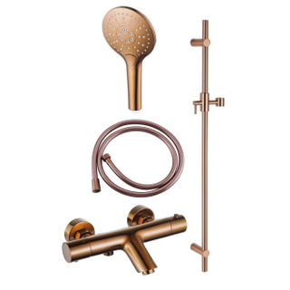 Fortifura Calvi Robinet de baignoire - avec ensemble de douche - douchette ronde - flexible de douche lisse - cuivre brossé PVD