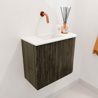 Mondiaz JOYA 51.6cm toiletmeubel - ronding rechts kleur Shadow - Wastafel FAYE positie Links Zonder kraangat kleur Talc.