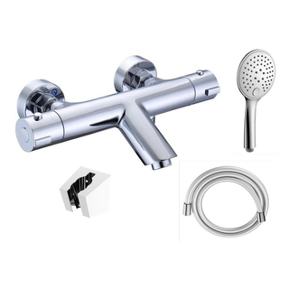 FugaFlow Efficiente Robinet thermostatique bain/douche Sobrado - douchette à main - 3 positions - avec support - flexible de douche inclus - chrome