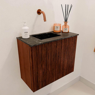 Mondiaz JOYA-DLUX 50cm toiletmeubel - kleur Ruby - Wastafel FAYE positie Links Zonder kraangat kleur Lava.