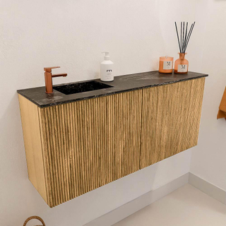Mondiaz JOYA-DLUX 90cm toiletmeubel - kleur Oak - Wastafel FAYE positie Links 1 kraangat kleur Lava.
