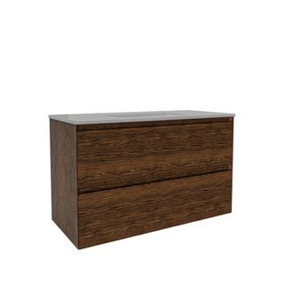 Saniclass Holz Pure Meuble de salle de bains - 100x45x60cm - 2 tiroirs - 1 lavabo - sans trous de robinet - trop-plein - Noyer pur