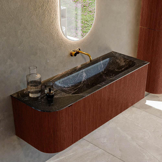 Mondiaz KURVE-DLUX Ensemble de meuble - 135x46x40cm - 1 tiroir - 1 porte - lavabo en solid surface - droite - sans trou de robinet - Ruby