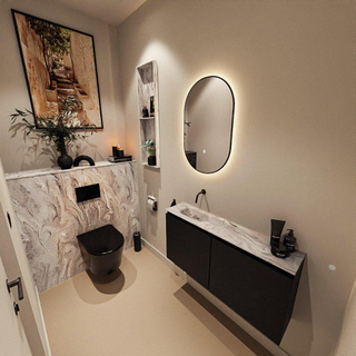MONDIAZ TURE-DLUX Meuble toilette - 100cm - Urban - EDEN - vasque Glace - position gauche - sans trou de robinet