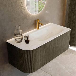 Mondiaz KURVE-DLUX Ensemble de meuble salle de bain - 105x46x40cm - 1 tiroir - 1 porte - lavabo en solid surface - droite - 1 trou de robinet - Shadow