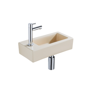 QeramiQ Lave-mains Kit lave-mains - 37.5x18.5x9cm - céramique - trou de robinet gauche - robinet lave-mains chrome - bonde de vidage - siphon abaissé - Mat Beige