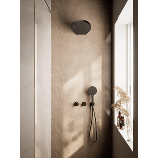 Hotbath ACE Ensemble de douche à effet pluie - robinet encastré - thermostatique - pomme de douche de 30 cm - douchette à main - noir mat PVD