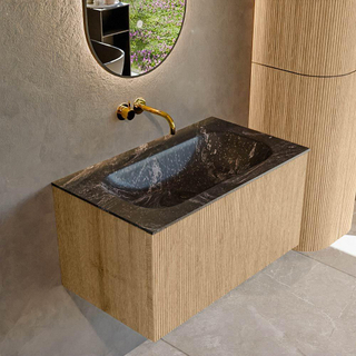 MONDIAZ KURVE-DLUX 80cm Meuble salle de bain - couleur Oak - 1 tiroir - vasque BIG SMALL centre - sans trou de robinet - couleur Lava