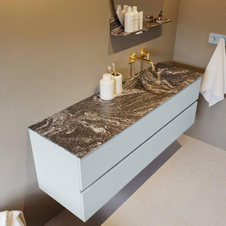 Mondiaz VICA-DLUX Ensemble de meuble de salle de bain - 150cm - meuble sous-vasque argile - 2 tiroirs - lavabo encastrée nuage droite - sans trous de robinet - version haute de 60cm - lave