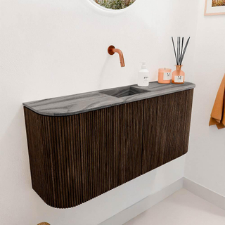 Mondiaz JOYA-DLUX 93.2cm toiletmeubel - ronding links en rechts kleur Walnut - Wastafel FAYE positie Midden Zonder kraangat kleur Sombra.