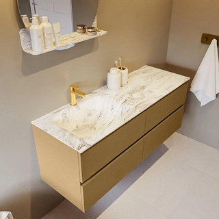 Mondiaz VICA-DLUX ensemble de meuble de salle de bain - 130cm - meuble sous-vasque oro - 4 tiroirs - lavabo encastré cloud gauche - 1 trou de robinet - version haute de 60cm - glace