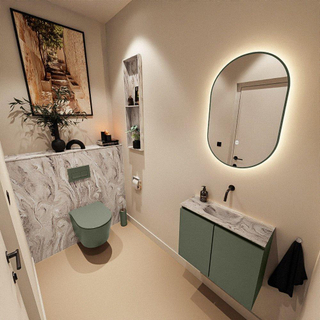 MONDIAZ TURE-DLUX Meuble toilette - 60cm - Army - EDEN - vasque Glace - position centrale - sans trou de robinet