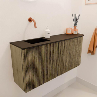 Mondiaz JOYA 91.6cm meuble de toilette - arrondi droit couleur Dusk - Vasque FAYE position Gauche Sans trou de robinet couleur Urban.