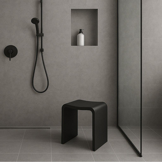 Fugaflow Caria Tabouret salle de bain - 40x30x43cm - solid surface - noir mat