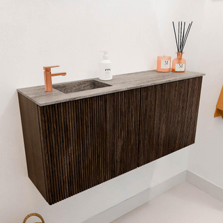 Mondiaz JOYA-DLUX 90cm toiletmeubel - kleur Walnut - Wastafel FAYE positie Links 1 kraangat kleur Oza.