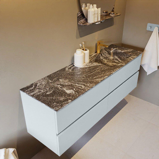 Mondiaz VICA-DLUX ensemble de meuble de salle de bain - 150cm - meuble sous-vasque argile - 4 tiroirs - lavabo encastré nuage droite - 1 trou de robinet - version haute de 60cm - lave