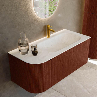 Mondiaz KURVE-DLUX Badkamermeubelset - 105x46x40cm - 1 lade - 1 deur - wastafel solid surface - rechts - 1 kraangat - Ruby