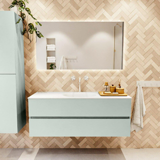 Mondiaz VICA ensemble de meuble de salle de bain - 130cm - meuble sous-vasque greey - 2 tiroirs - lavabo moon milieu - 1 trou de robinet - couleur talc - miroir LED - version XL 60cm haut