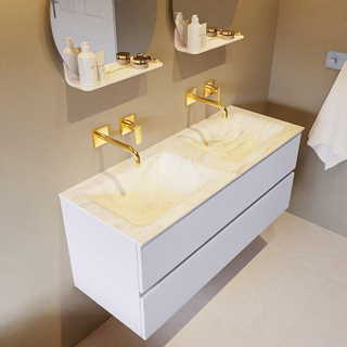 Mondiaz VICA-DLUX ensemble de meuble de salle de bain - 120cm - meuble sous-vasque cale - 2 tiroirs - lavabo encastrée cloud double - sans trous de robinet - version haute de 60cm - ostra